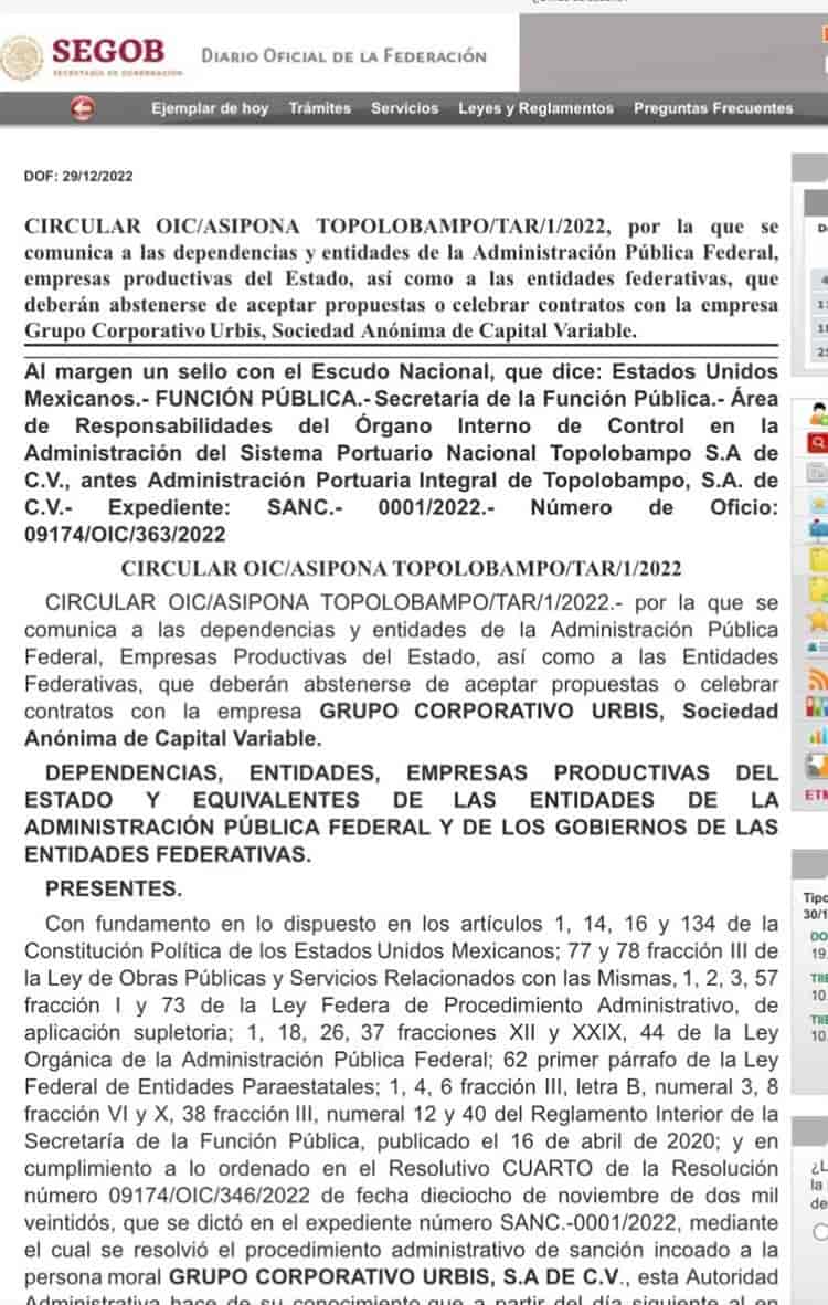 SFP veta a empresa para no dar servicios a ASIPONA Veracruz