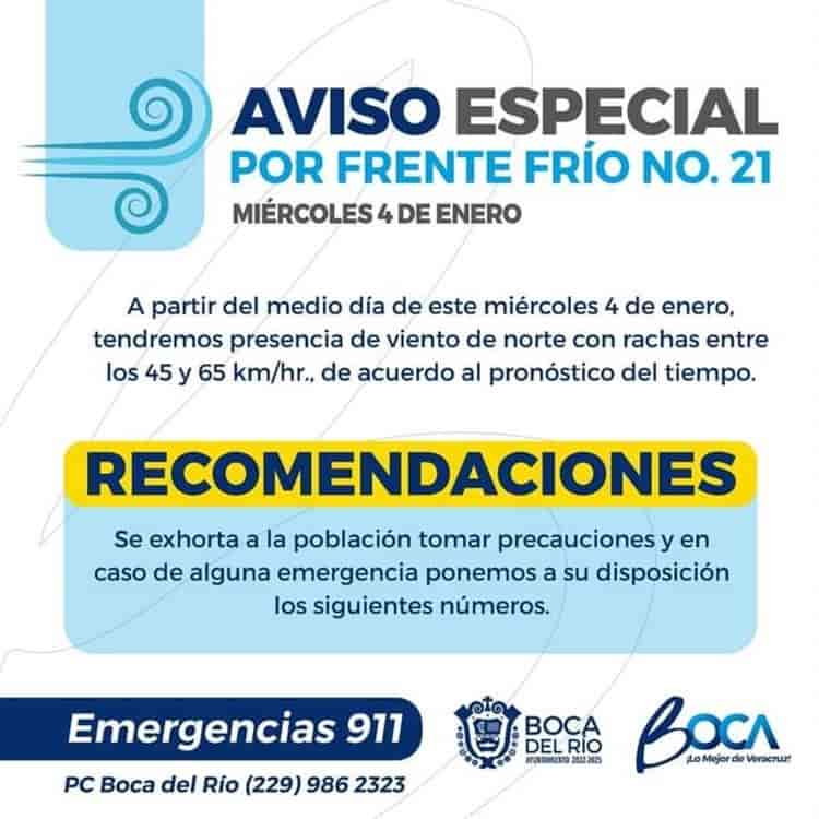 Autoridades de Boca del Río emiten aviso especial por evento de norte