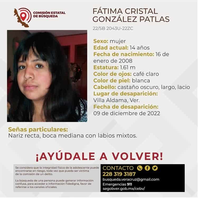 Buscan a Fátima Cristal; desapareció en Villa Aldama