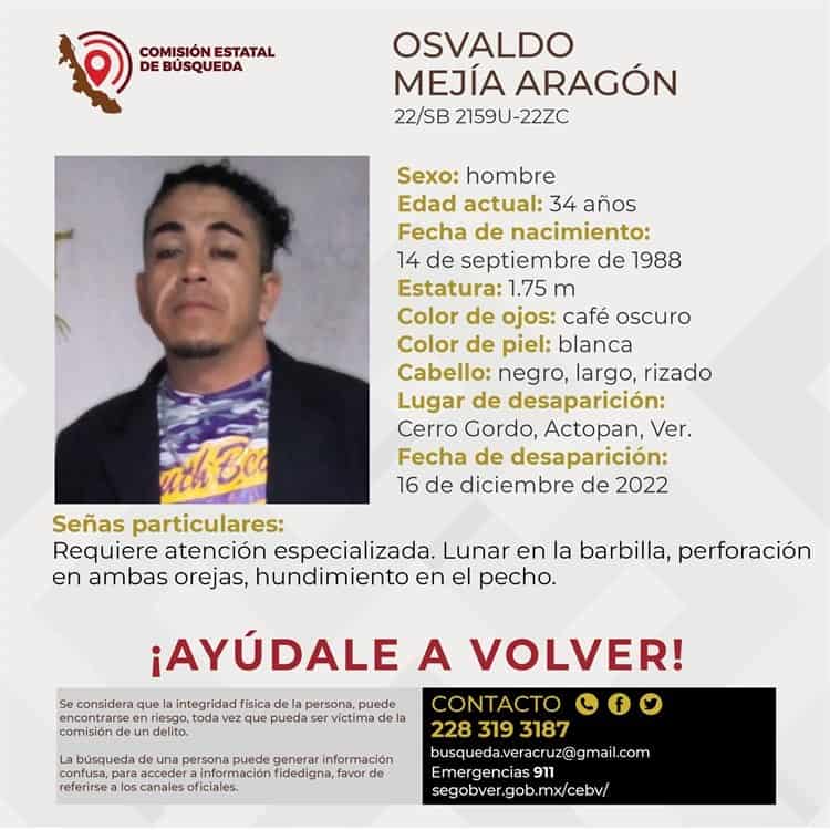 Familiares buscan a Osvaldo Mejía Aragón; desapareció en Actopan