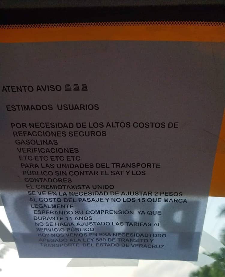 Taxistas de la zona norte de Veracruz que alteren tarifas podrían perder concesión