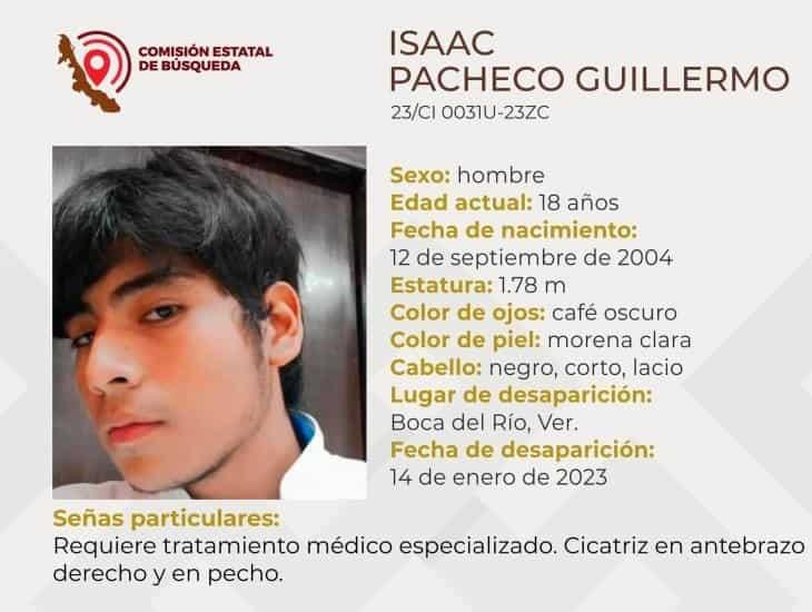 Piden ayuda para localizar a Isaac, lleva desaparecido 4 días en Boca del Río; requiere tratamiento médico