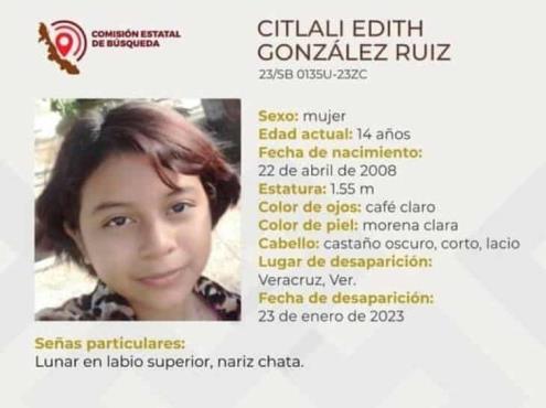 Citlali, de 14 años, desapareció este lunes en calles de Veracruz