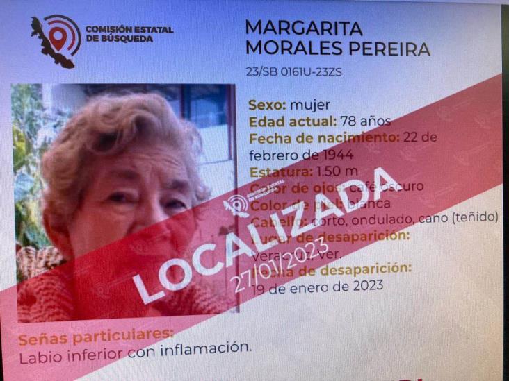 Localizan a persona de la tercera edad reportada como desaparecida en Veracruz