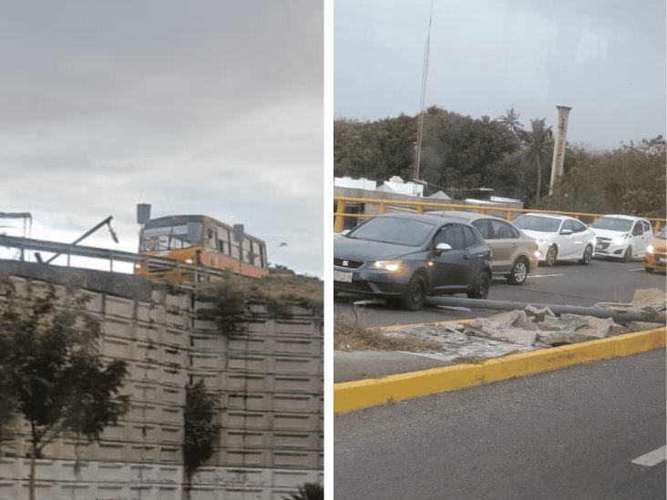Por fuerte norte, cae luminaria sobre camión urbano en puente de Las Bajadas, en Veracruz (+Video)