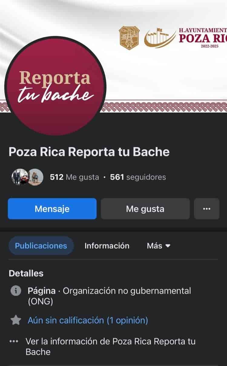 Gobierno de Poza Rica pide a ciudadanos reportar baches a través de Facebook