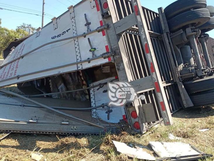 Tráiler cargado de leche en polvo volcó en la Xalapa-Veracruz