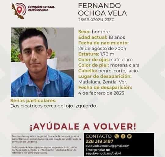 Fernando Ochoa Vela desapareció en Zentla; su familia lo busca