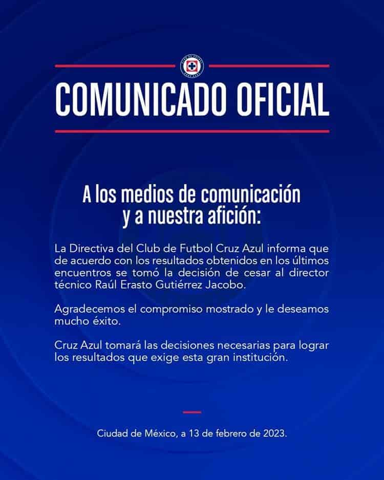 Raúl Potro Gutiérrez deja de ser entrenador de Cruz Azul