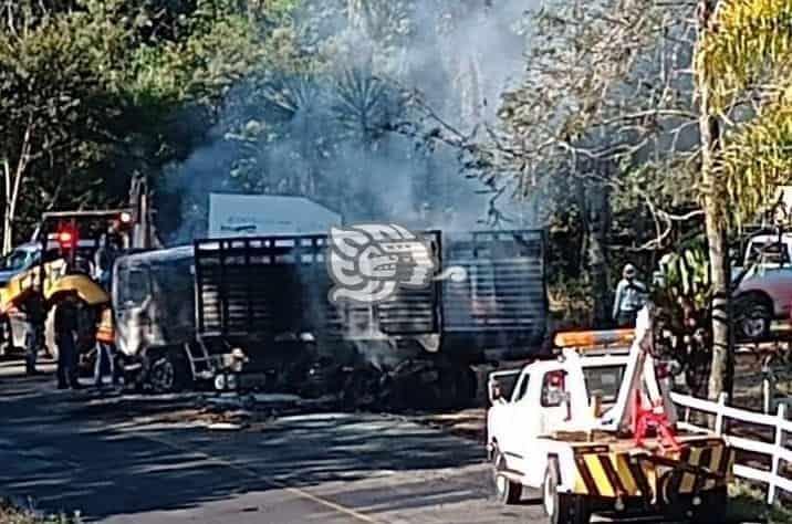 Se incendia camión de carga en la carretera Huatusco-Xalapa; no hay lesionados