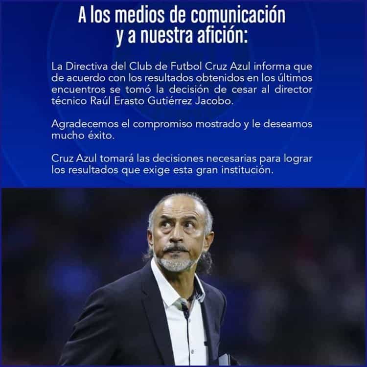 Cesa Cruz Azul al técnico Raúl Gutiérrez