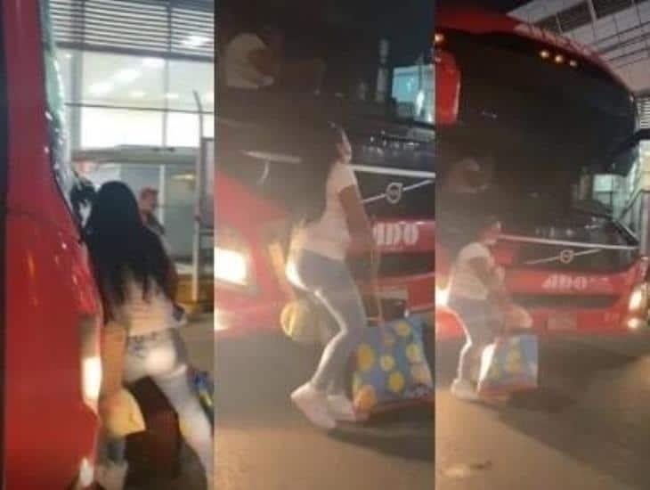 Camión de pasajeros empuja a pasajera tras intentar detener la unidad en Villahermosa (+Video)