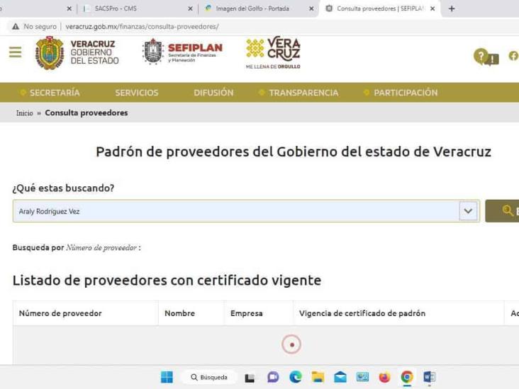 Fallas en sitio web del padrón estatal de proveedores; lo vamos a checar: Sefiplan