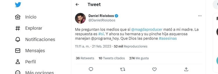 Fuertes declaraciones de Daniel Ríolobos: Magda, asesina, y Juan Gabriel, pedófilo