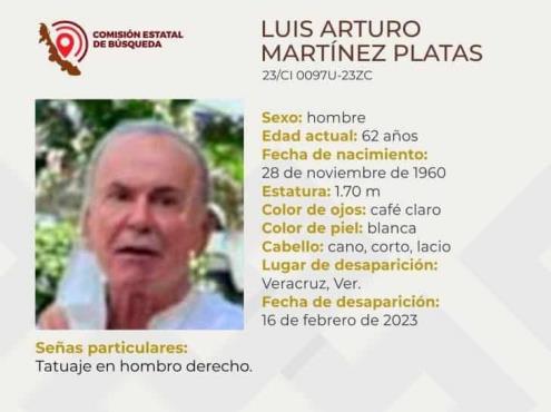 Luis Arturo, de 62 años, lleva 6 días desaparecido en Veracruz