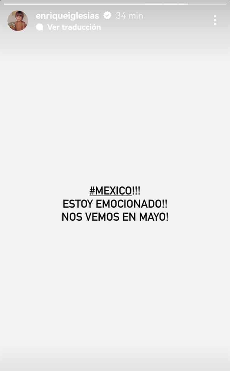 Enrique Iglesias anuncia regreso a México en mayo