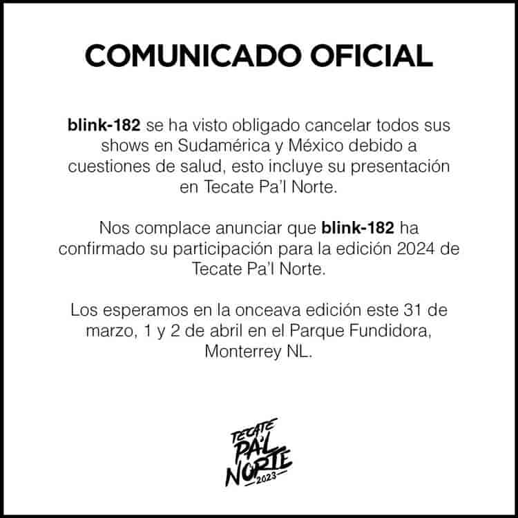 Blink -182 cancela gira de conciertos en Sudamérica y México