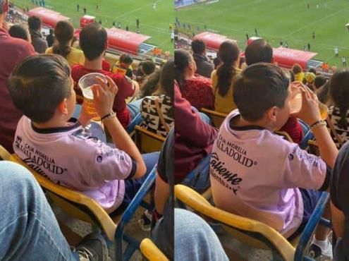 Captan a niño bebiendo cerveza en estadio de México y causa indignación