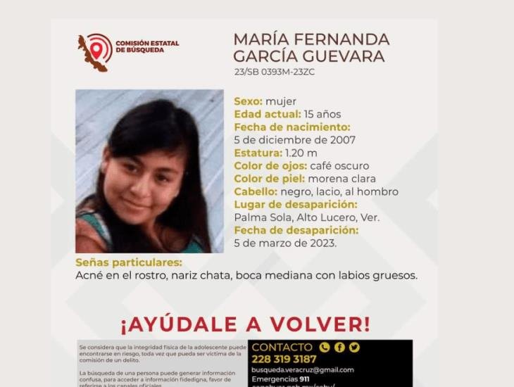 Buscan a María Fernanda despareció en Alto Lucero