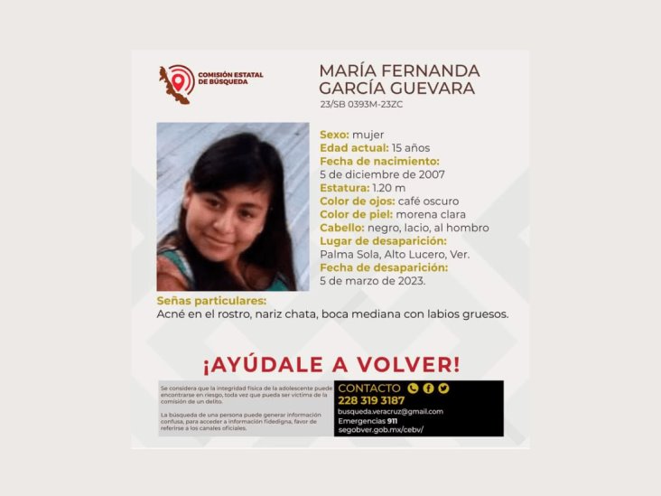 María Fernanda despareció en Alto Lucero; su familia la busca