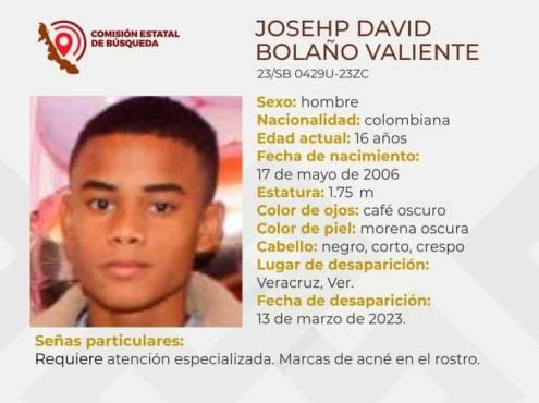 Josehp David, originario de Colombia, desapareció en Veracruz