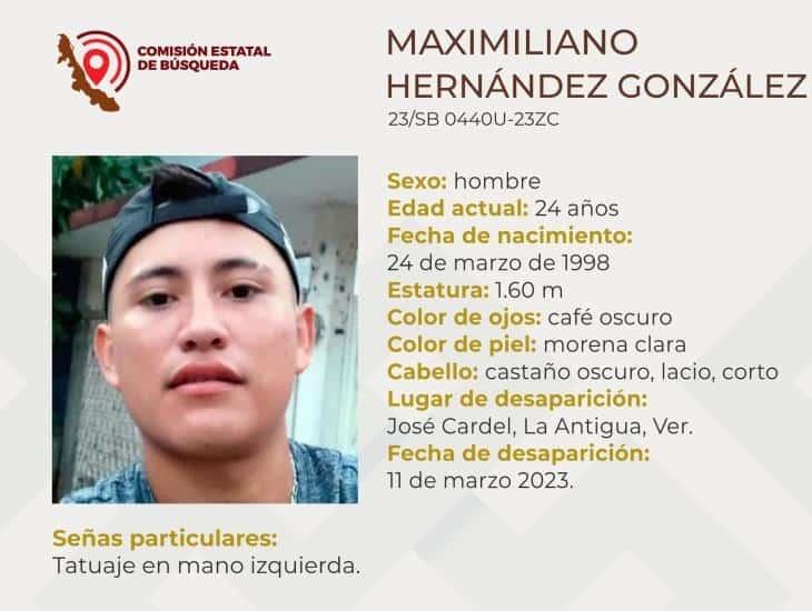 Maximiliano Hernández lleva 5 días desaparecido en La Antigua, Veracruz