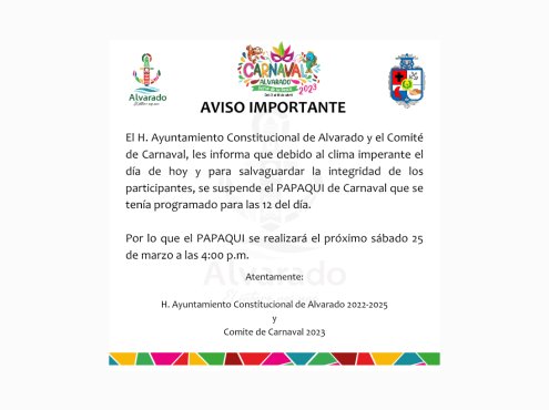 Suspenden papaqui del Carnaval en Alvarado por norte