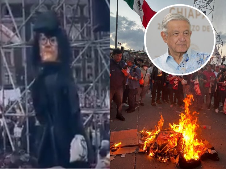 Reprueba AMLO quema de figura de la ministra Piña durante mitin en el Zócalo (+Video)