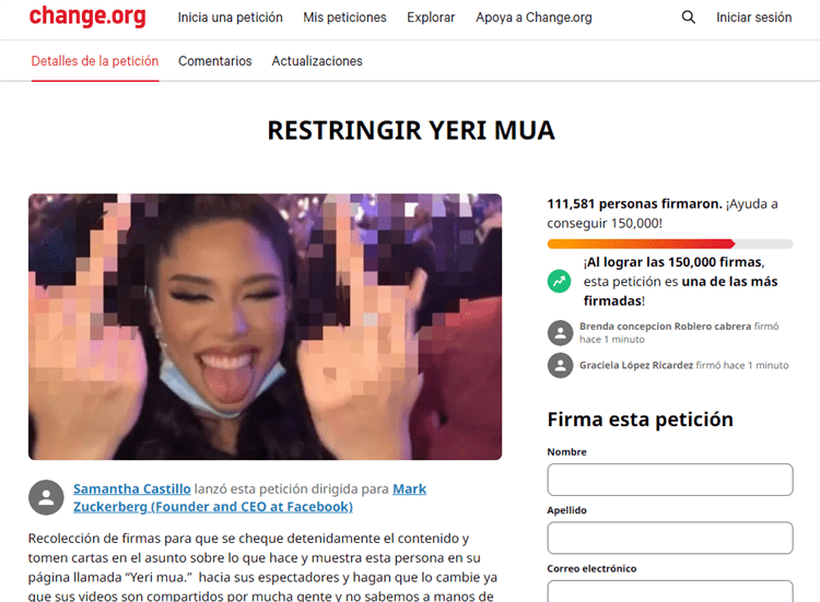 ¡Van más de 100 mil! Recolectan firmas para restringir videos de Yeri MUA en Facebook