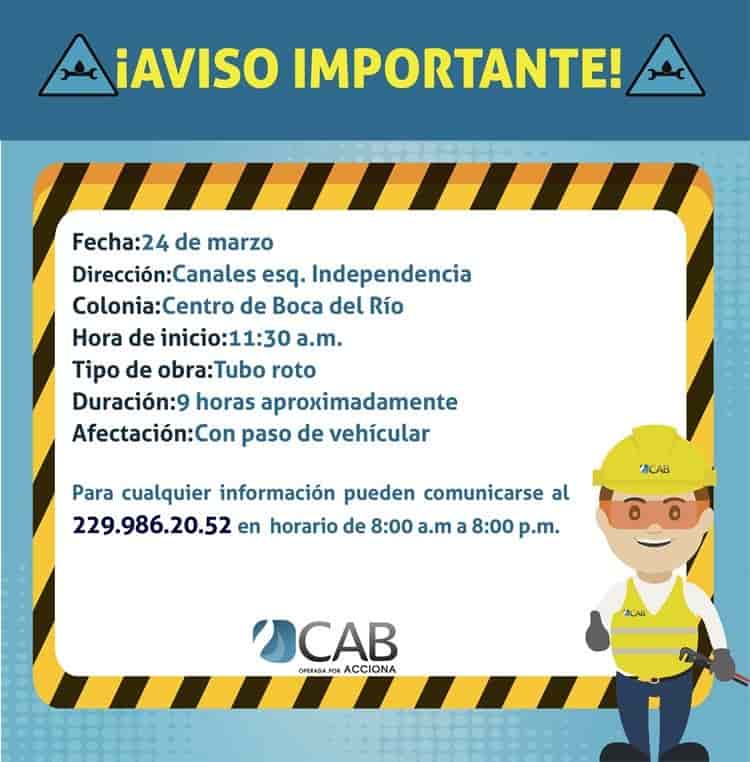 ¡Atención! Cierran calle de Boca del Río por trabajos de mantenimiento de CAB