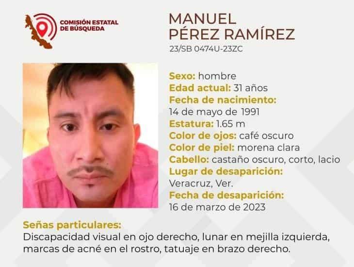 Manuel Pérez es buscado en Veracruz; tiene discapacidad visual
