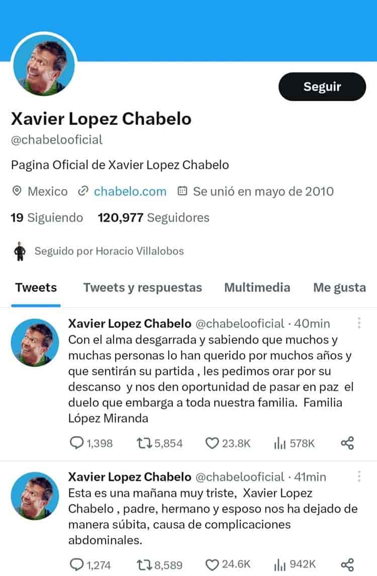 Revelan causa de muerte de Xavier López Chabelo