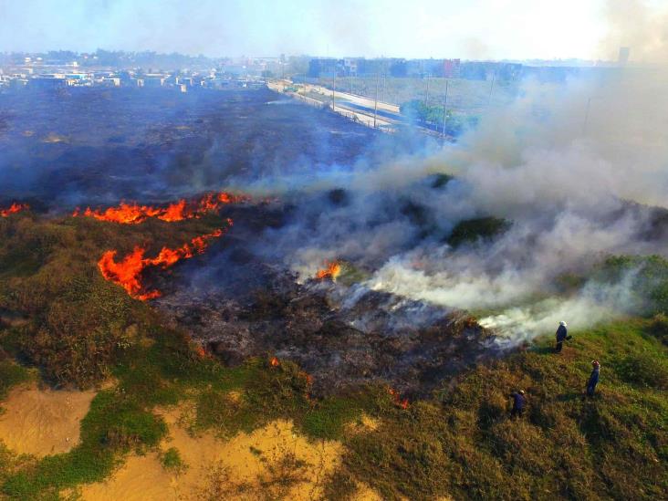 Arden pastizales al poniente de Coatzacoalcos (+Video)