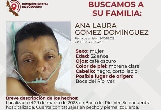 Ayúdennos a localizar a la familia de Ana Laura, está hospitalizada