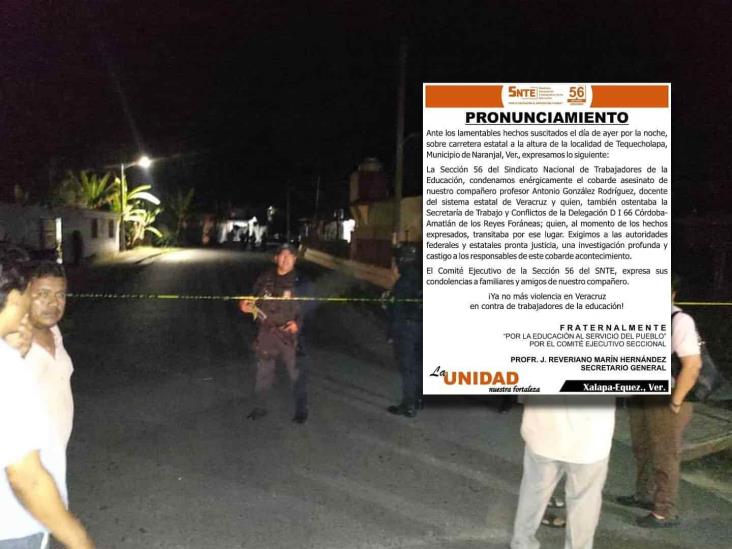 Condena SNTE 56 asesinato de maestro en Naranjal a manos de ministeriales de Veracruz