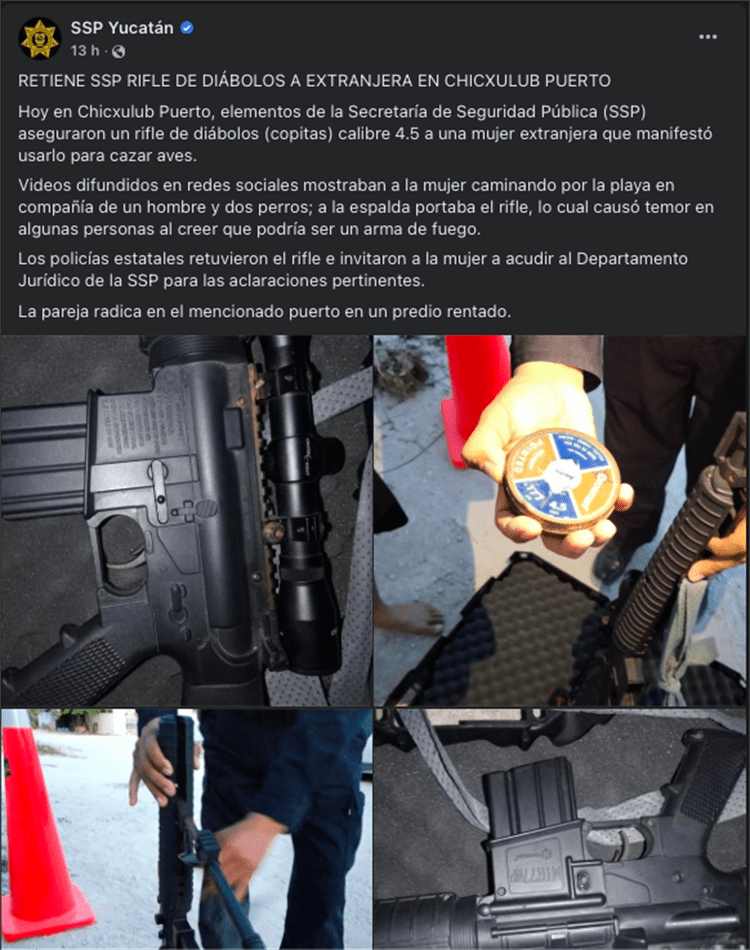 Confiscan rifle a turista extranjera en Yucatán (+video)