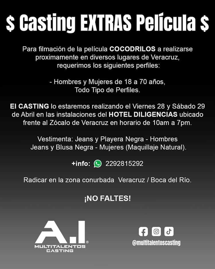 Lanzan casting para la película “Cocodrilos”; se grabará en Veracruz