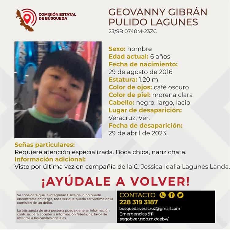 Buscan a Geovanny Gibrán de 6 años; desapareció en Veracruz