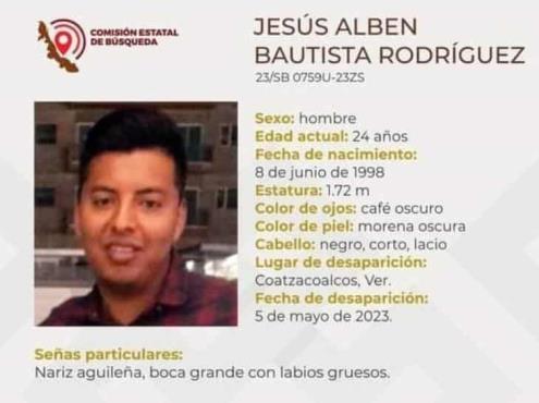 Buscan a  Jesús Alben Bautista Rodríguez en Coatzacoalcos