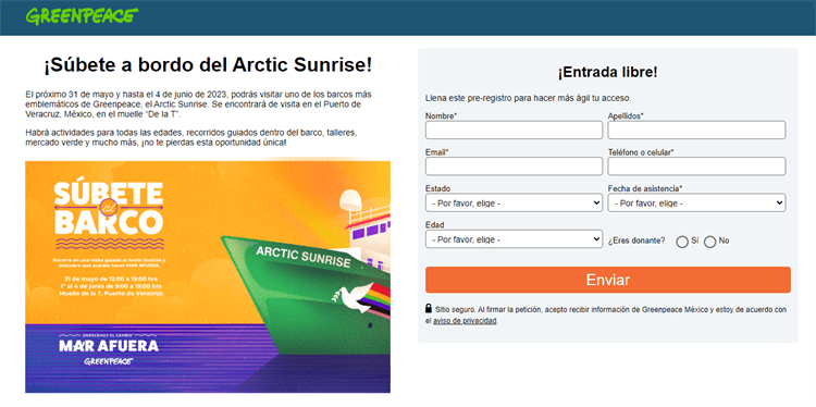 ¿Quieres visitar el buque Arctic Sunrise de Greenpeace en Veracruz? Así puedes registrarte