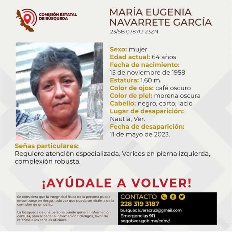 Buscan a María Eugenia en Nautla; desapareció el 11 de mayo