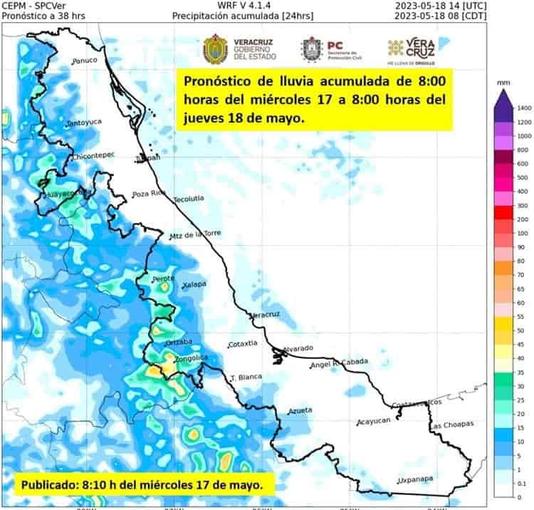 Seguirán las lluvias y el calor en gran parte de Veracruz