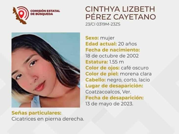 Sigue la búsqueda de Cinthya Lizbeth Pérez; desapareció en Coatzacoalcos