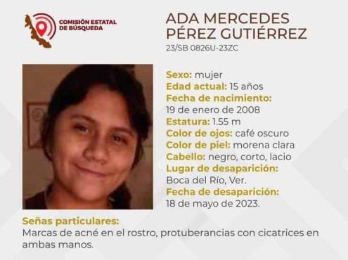 Ada Mercedes tiene 15 años; desapareció en Boca del Río