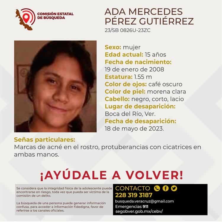 Buscan a Ada Mercedes de 15 años, desapareció en Boca del Río