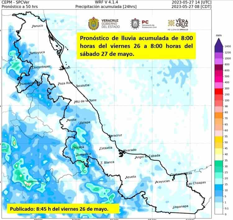 Seguirán las lluvias en partes de Veracruz este viernes