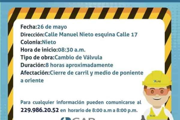 ¡Atención! Hay cierre vial de 8 horas en Boca del Río este viernes