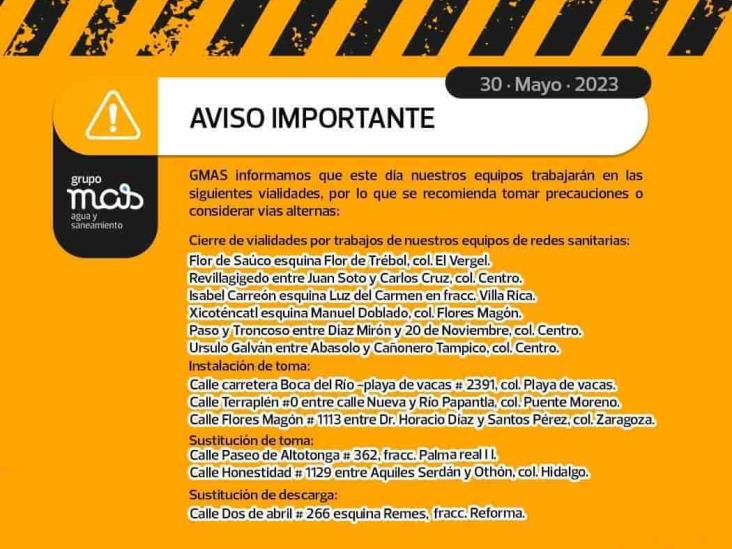 ¡Atento! Habrá cierres viales en Veracruz por trabajos de Grupo MAS