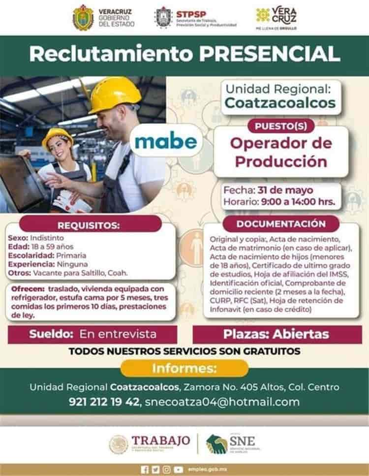 ¿Buscas empleo? MABE inició reclutamiento al sur de Veracruz