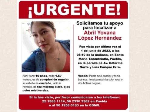 Buscan a  Abril, desapareció en Puebla, piden apoyo en Veracruz